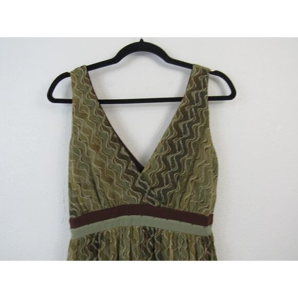 Jonathan Martin Size 12 Olive Green and Brown Midi Dress Fit and Flare V Neck - Picture 3 of 10